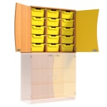 Wellentüren-Aufsatzschrank, 91 cm hoch, 105x50 cm (B/T), Tür rechts gelb, 